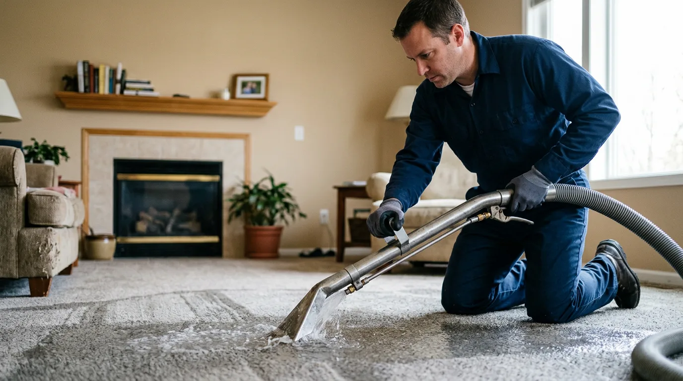 Water damage restoration technician working near Baldwin City, KS
